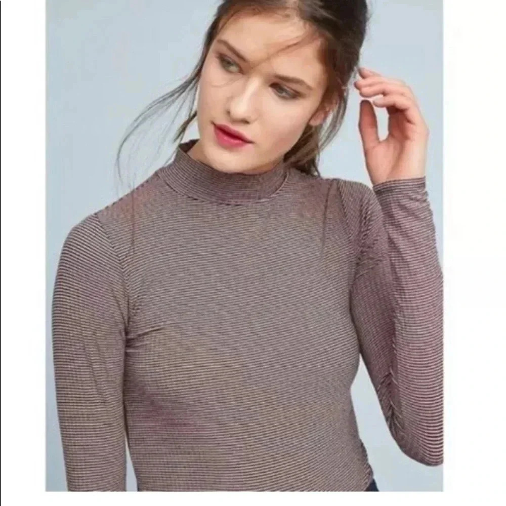 NWT new Anthropologie pink black everyday mock neck top postmark stripe medium